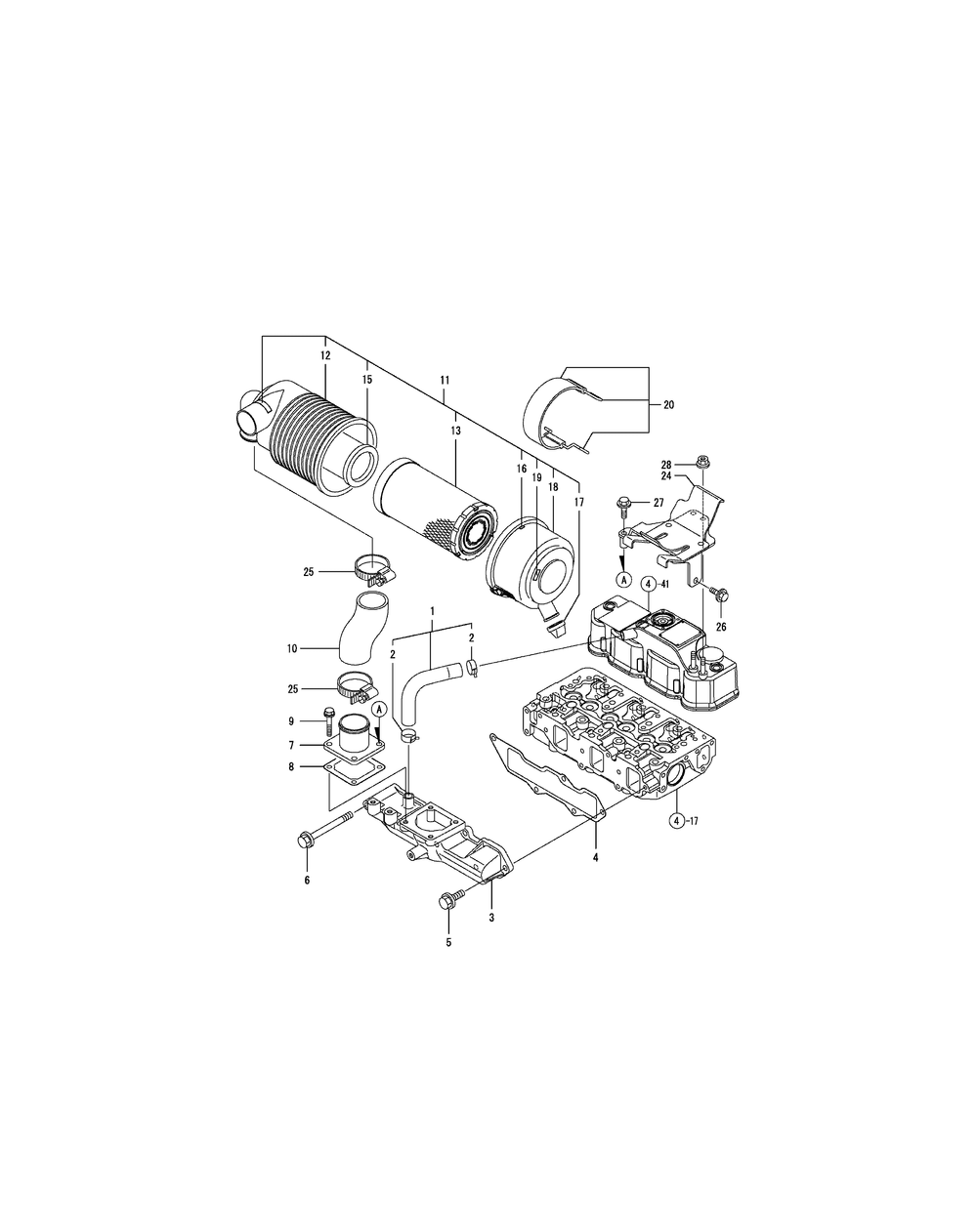 Engine Suction Manifold And Air Cleaner Diagram and Parts List for SX3100 54ALB4S727-54ALB4SW727-54ALB4SX727-54ALB4SY727-54ALB4SZ727-54AMB4S727-54AMB4SW727-54AMB4SX727-54AMB4SY727-54AMB4SZ727 Cub Cadet Lawn Tractor